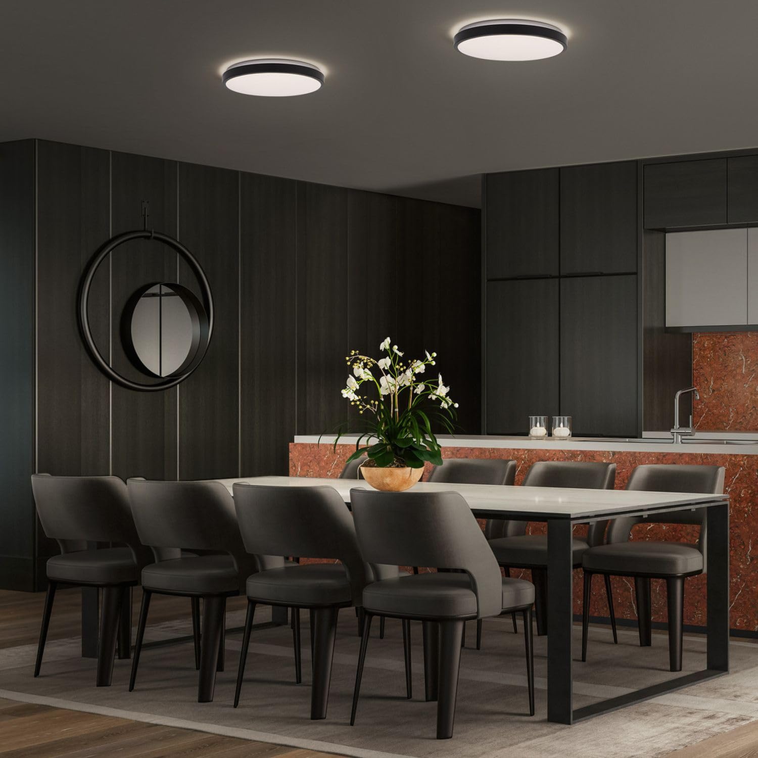 Licht-Erlebnisse LED Deckenlampe Metall Schwarz 3000 K modern gemütlich Schlafzimmer Esszimmer Flur Treppenhaus Büro Küche Ø39.5 cm Deckenleuchte Wohnzimmer
