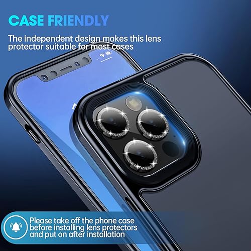 Miniatura 127 de Xfilm Protector de lente de cámara Bling para iPhone 14 Pro/14 Pro Max, dureza 9H a prueba de rayones, protector de anillo individual de metal