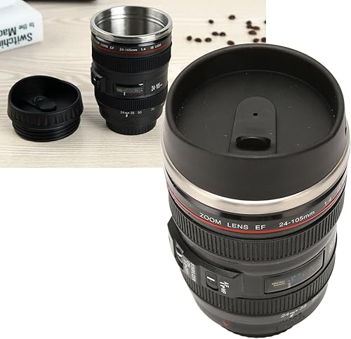 Miniatura 7 de Taza de café con lente de cámara, taza de café de acero inoxidable para fotógrafo, taza de café de viaje con tapa, forro interior de acero