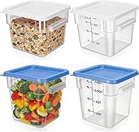 Vista 10 de Lallisa 4 recipientes transparentes de almacenamiento de alimentos de 8 cuartos y 4 cuartos con tapas, asas y escalas, recipientes cuadrados