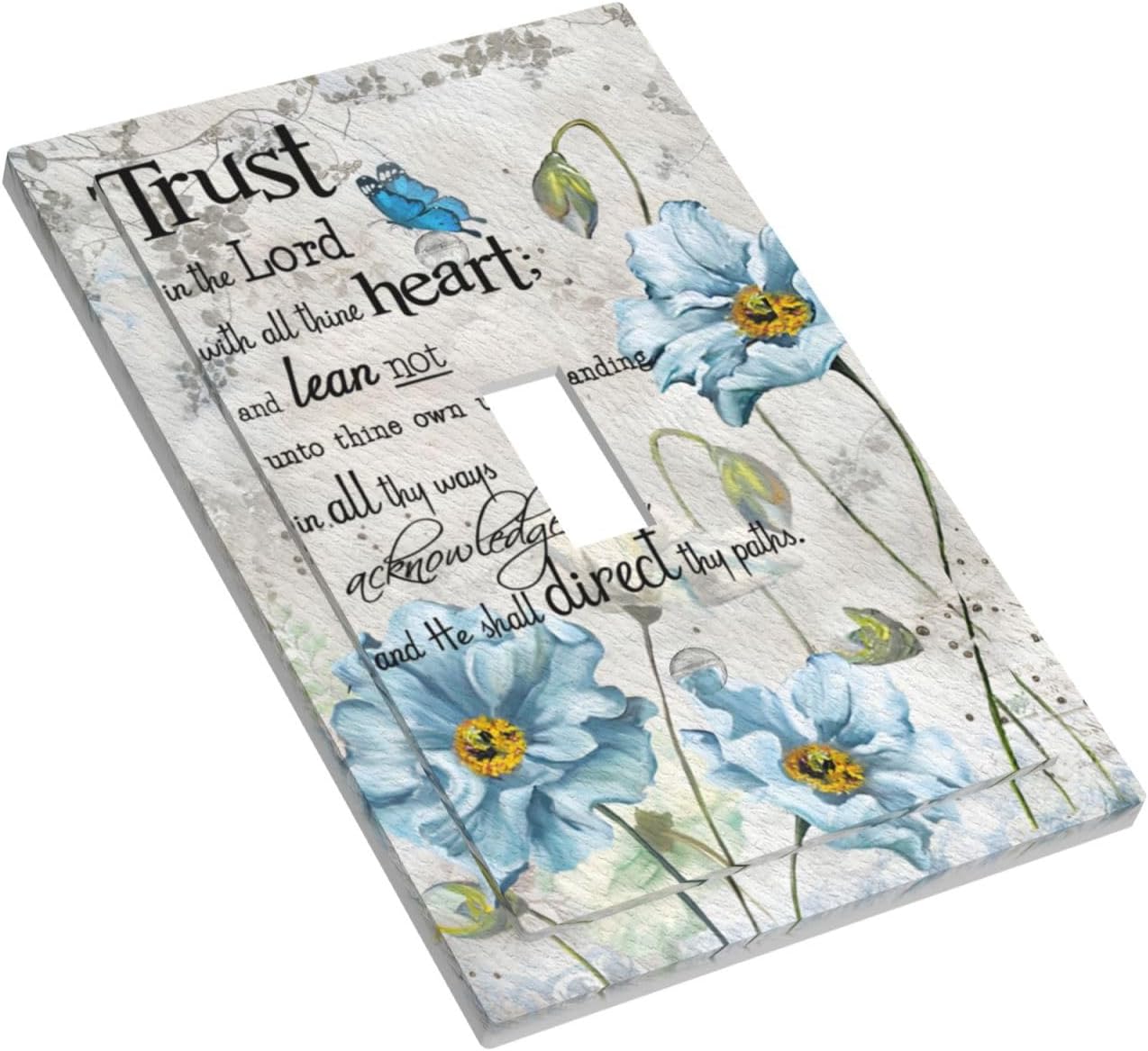Decorative Light Switch Cover Plate Inspirational Quote Blue Floral 1 Gang Single Toggle Wall Plates for Electrical Outlet Covers Switch Plate Covers Faceplate for Country Home Decor