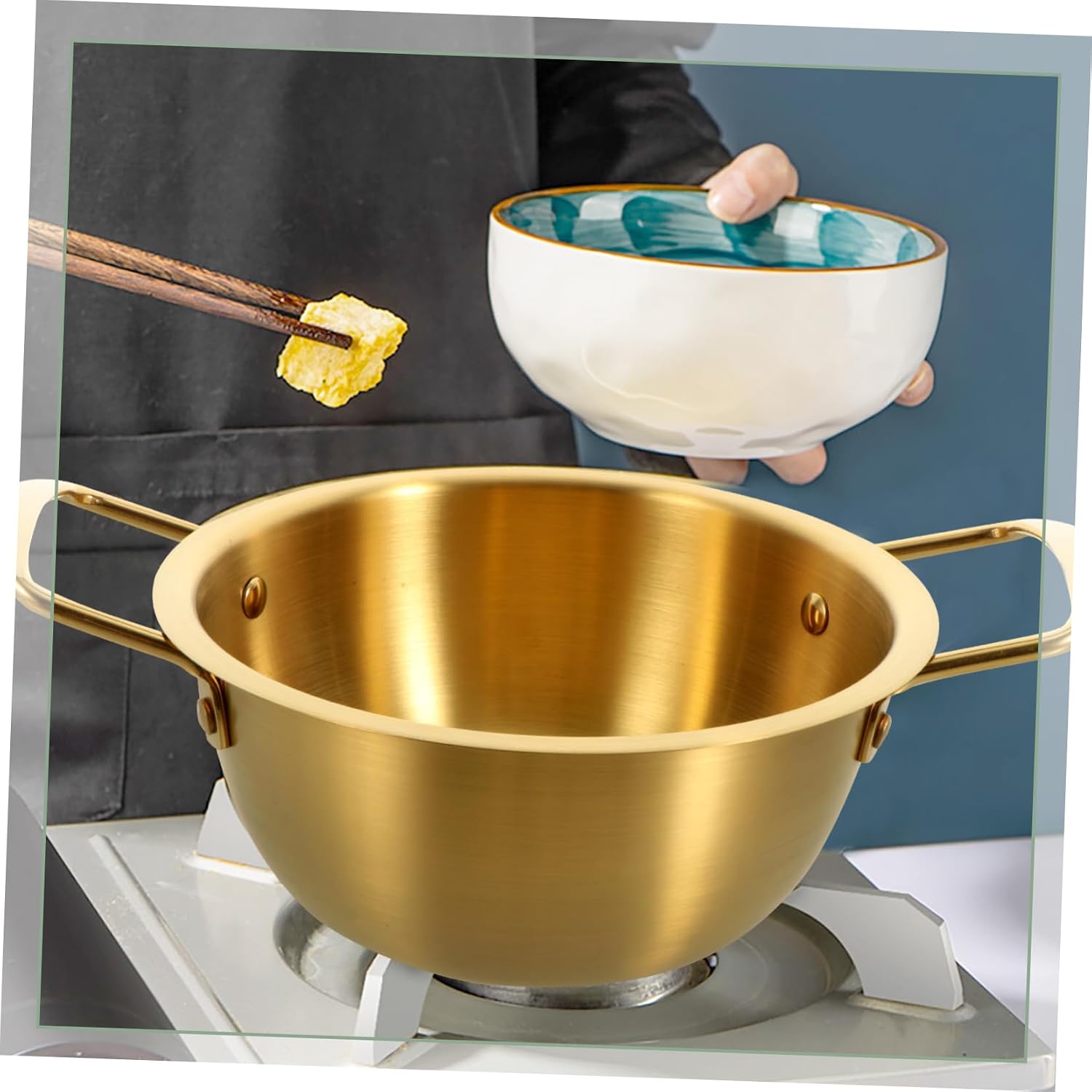 1set Stainless Steel Double Handle Soup Pot for Ramen Korean Style Noodle Cooking Pot Lid Versatile for Gas Induction and Electric Stoves