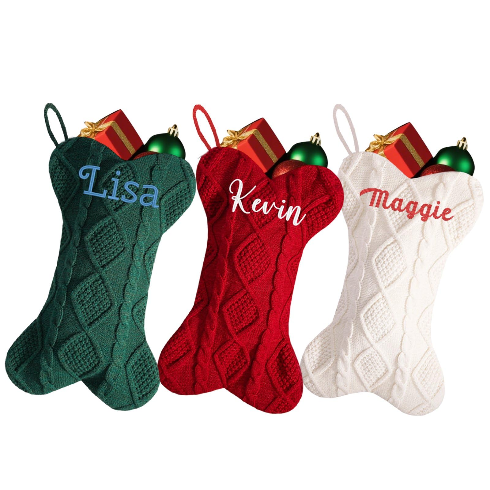 10 calcetines de Navidad grandes de 16.5 pulgadas con nombre bordado personalizado para la familia, calcetines de Navidad con nombre para colgar en la chimenea, decoración de fiesta de Navidad