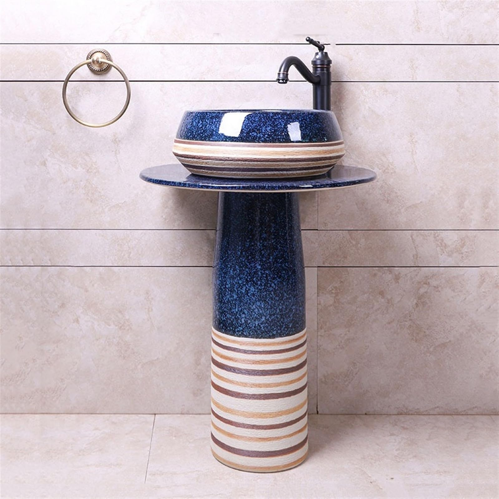 Fregadero pequeño de 15.7 pulgadas, lavabo de columna de cerámica para interiores y exteriores, tamaño C, talla única, B-One Size