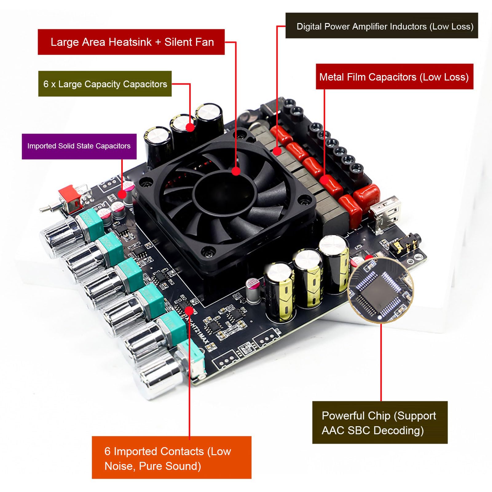 Generic Płyta Wzmacniacza Cyfrowego Audio Bluetooth Wysokiej Mocy Wzmacniacz Kanałowy 2.1 do Głośnika Domowego Regulacja Tonów Wysokich Zintegrowana Obudowa 1 Zestaw