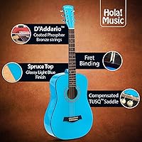 Vista 2 de Hola! Music Paquete de guitarra acústica de tamaño 34 para principiantes, 6 cuerdas para principiantes, guitarra acústica sólida de abeto