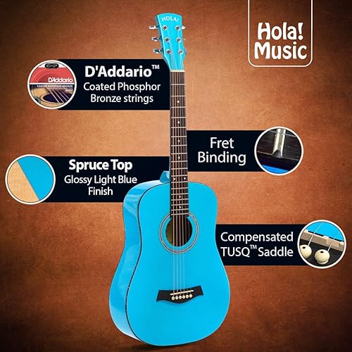Miniatura 2 de Hola! Music Paquete de guitarra acústica de tamaño 34 para principiantes, 6 cuerdas para principiantes, guitarra acústica sólida de abeto con