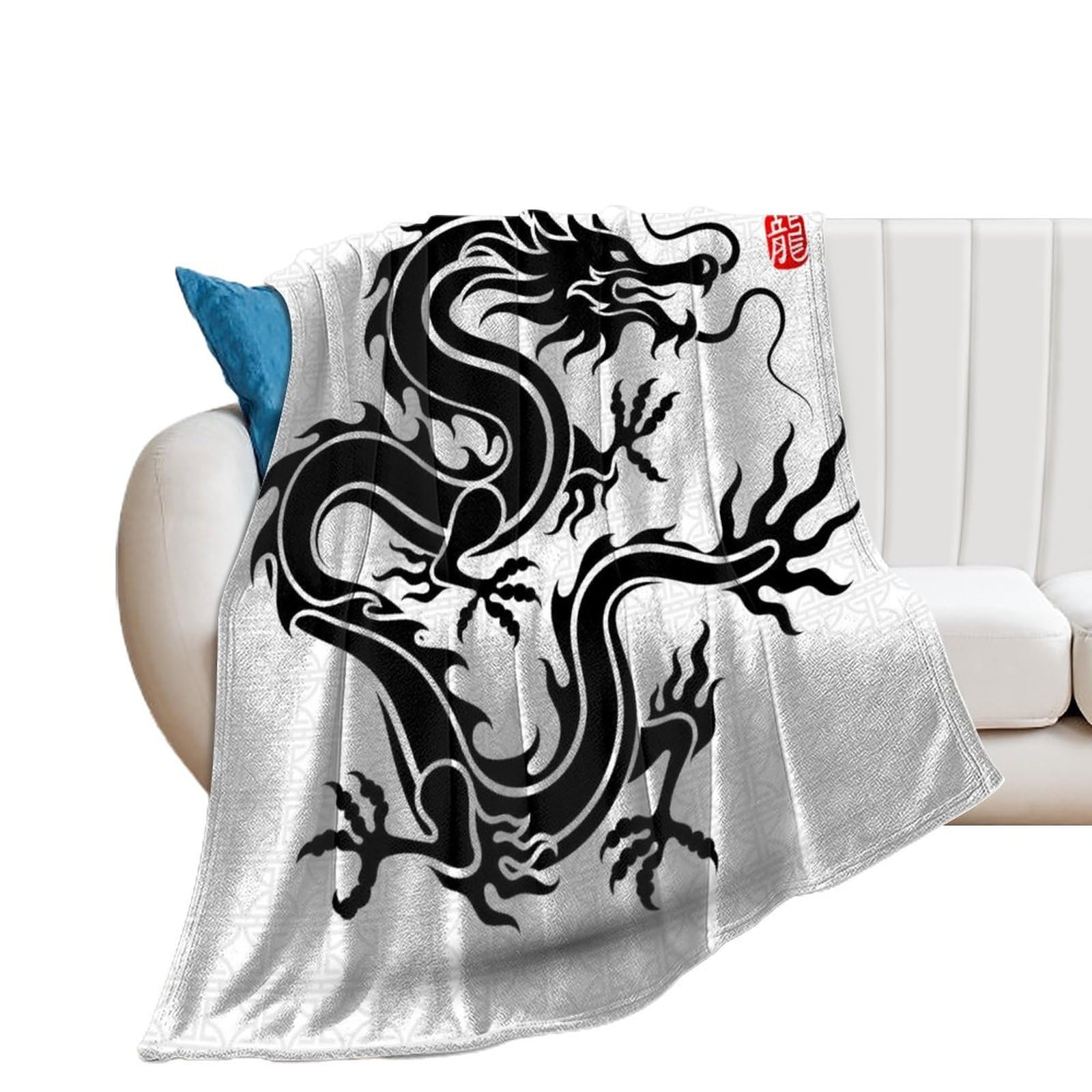 Couverture polaire dragon noir en flanelle premium 150x200cm de qualité