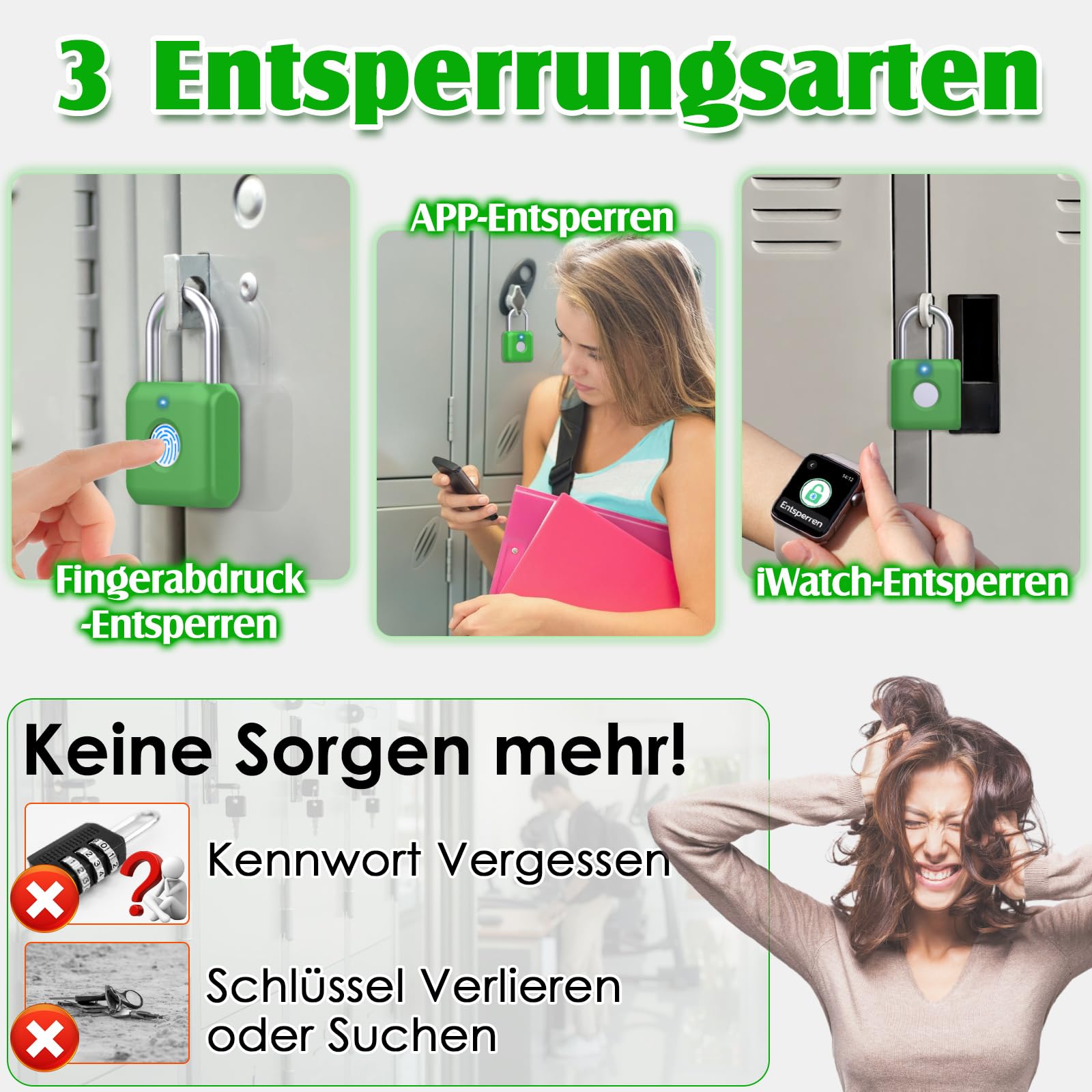 Anweller Cerradura inteligente con Bluetooth, candado de huellas dactilares, candado con huella dactilar, pequeño para gimnasio, oficina, casa, jardín (verde aguacate)