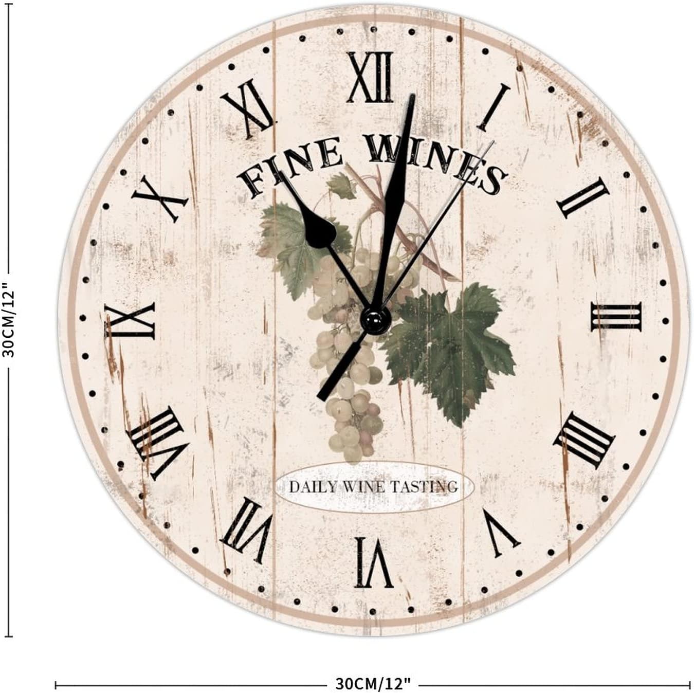 Wine Grapes Wooden Decorative Wall Clock Grape Daily Wine Tasting Wall Clocks Silent Non-Ticking Wall Clock 12Inch Round Wall Clock Rustic for Kitchen Dinning Room Birthday Housewarming Gift