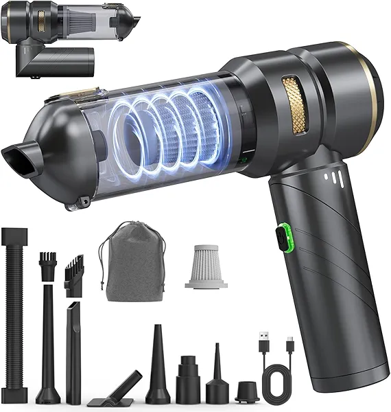 Ytbocar Car Vacuum Portable Cordless, Foldable Handheld Vacuum with Brushless Motor, 22000PA High Power Mini Hand Vacuum Cleaner & Air Blower & Duster & Pump for Home, Pet, Office