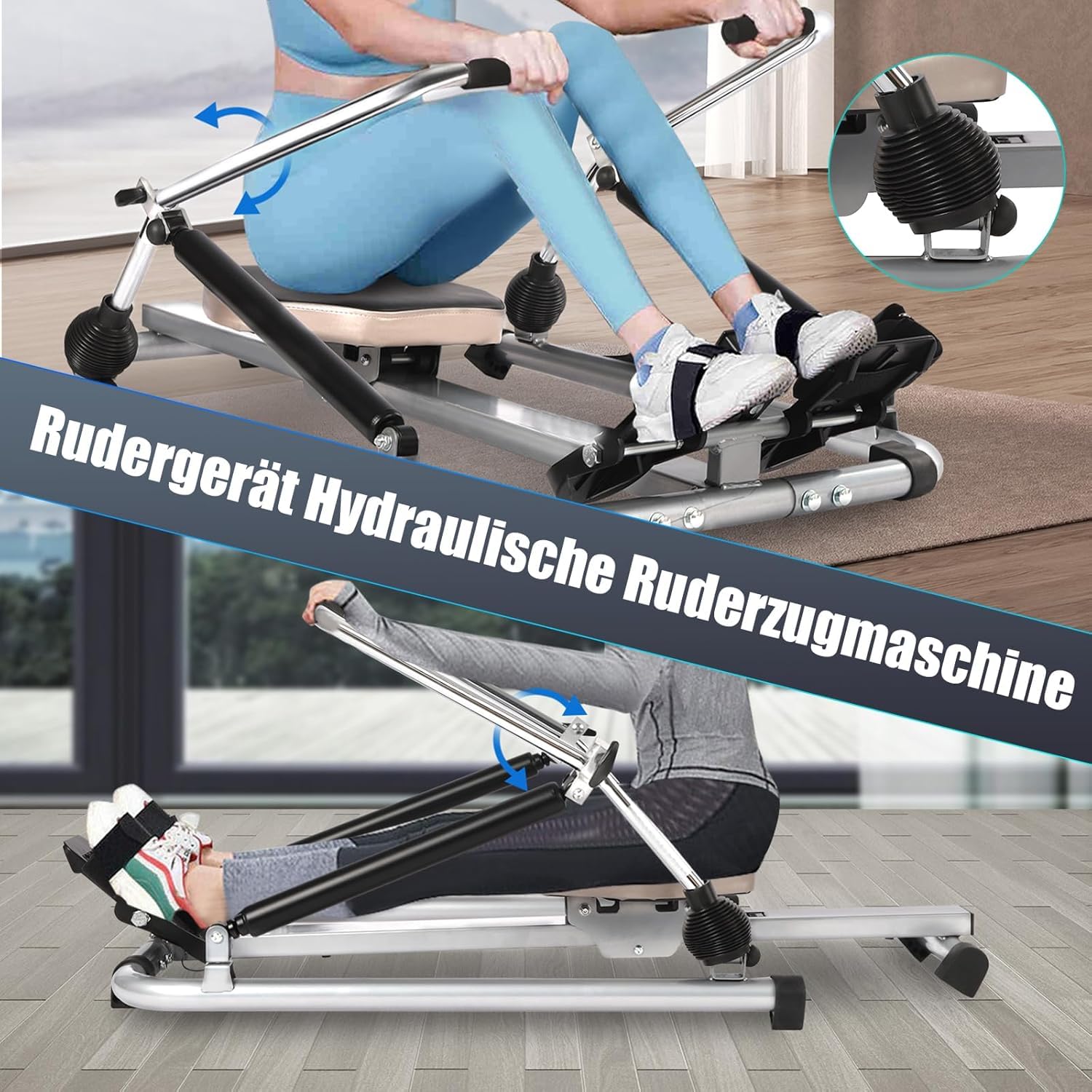 Máquina de remo hidráulica móvil ajustable para cardio plegable con monitor LCD, máquina de remo suave para gimnasios, casas privadas, empresas, clubes de fitness