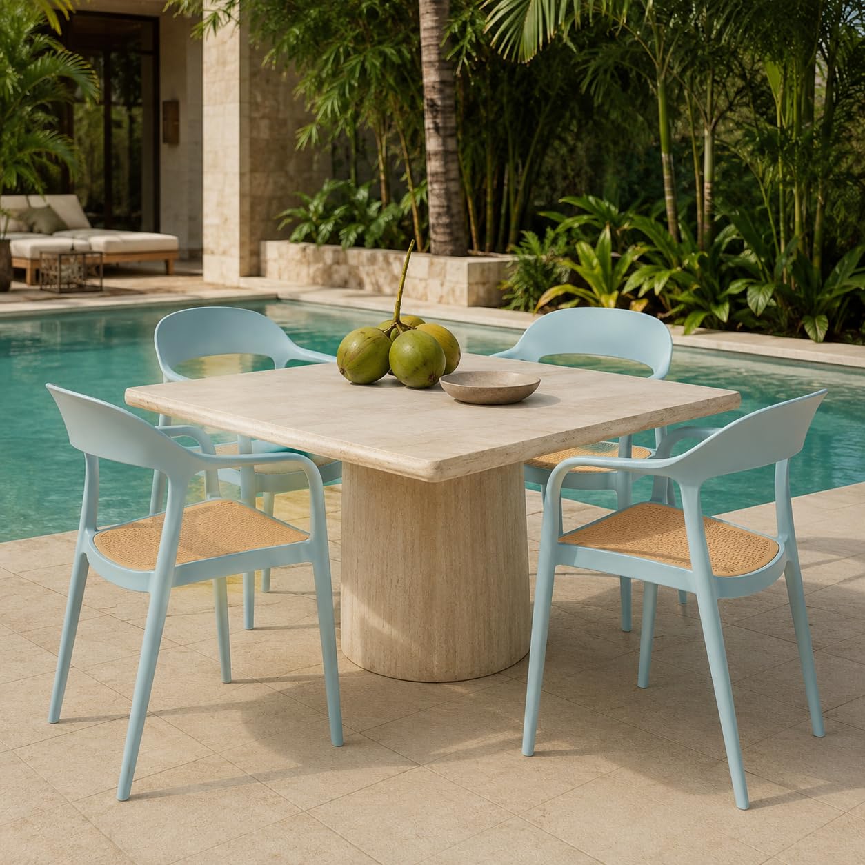 Rattan Style Outdoor Chair | Set of 4 Sky Blue Plastic Arm Chair for Garden, Balcony, Patio & Café | Lightweight Weather Resistant Seating | 3 Year Manufacturing Warranty-image-11