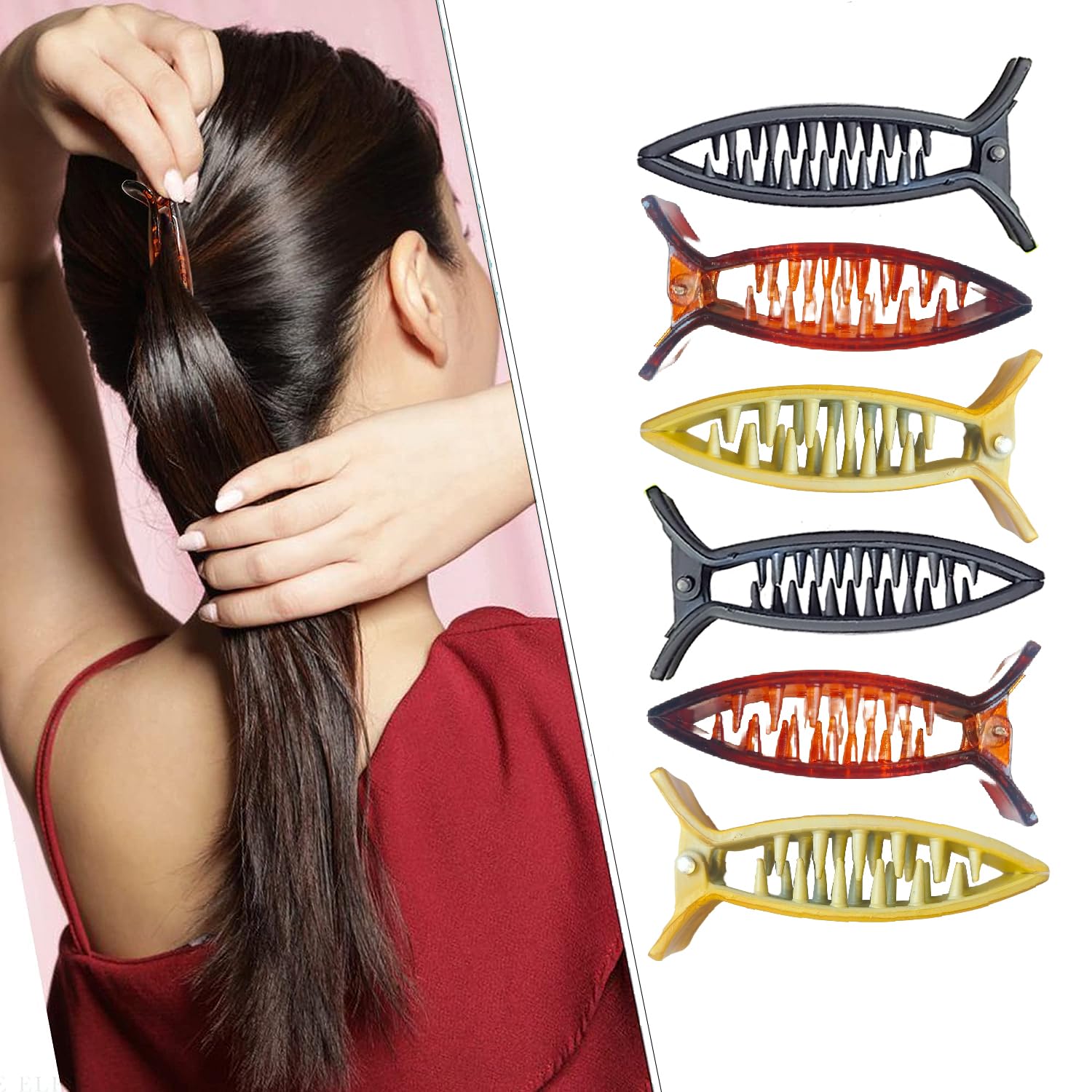 BIRDWARE medium size banana clips Multi Color Imported Rubber Acrylic Material Stone Banana Hair Clips For Women (Multi Colour) | Hair Clutchers | banana clips