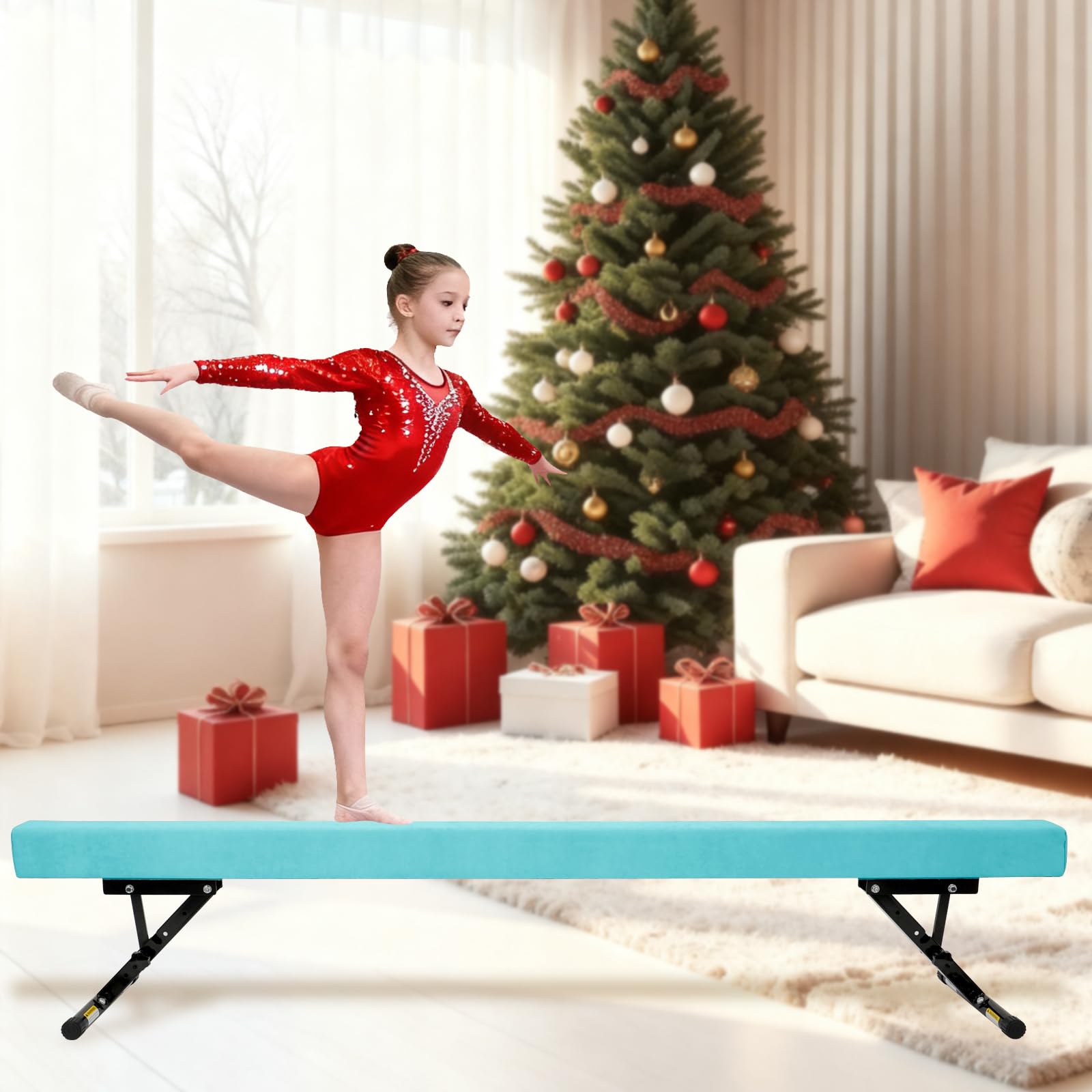 Barra de Gimnasia para Niños 245 cm Barra de Equilibrio 5 ajustes de Altura. (Verde)