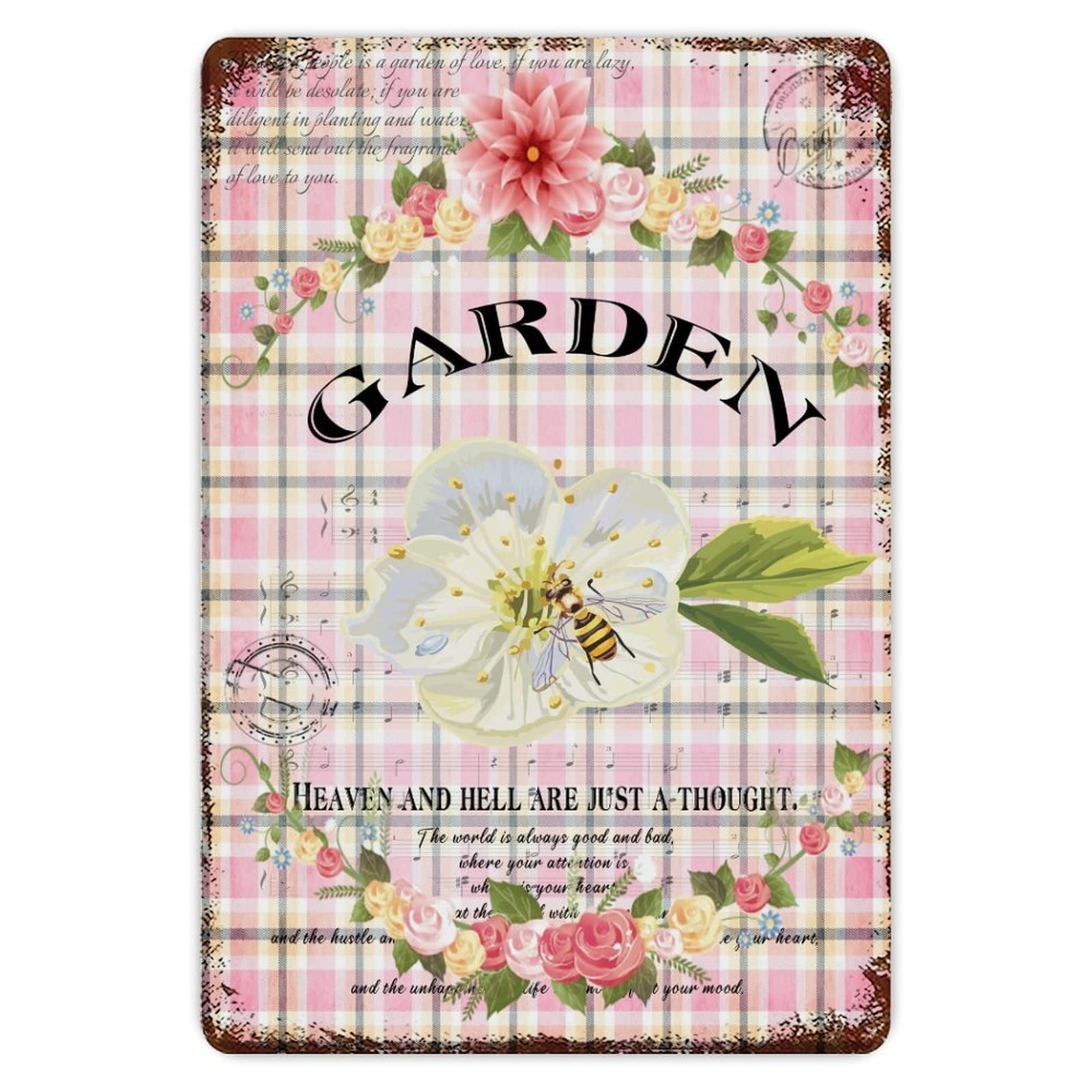 ENEDNATE Bee Garden Metal Tin Sign 8x12 inch Business Retail Store Home Restaurant Bar Wall Decor Art Sign Post