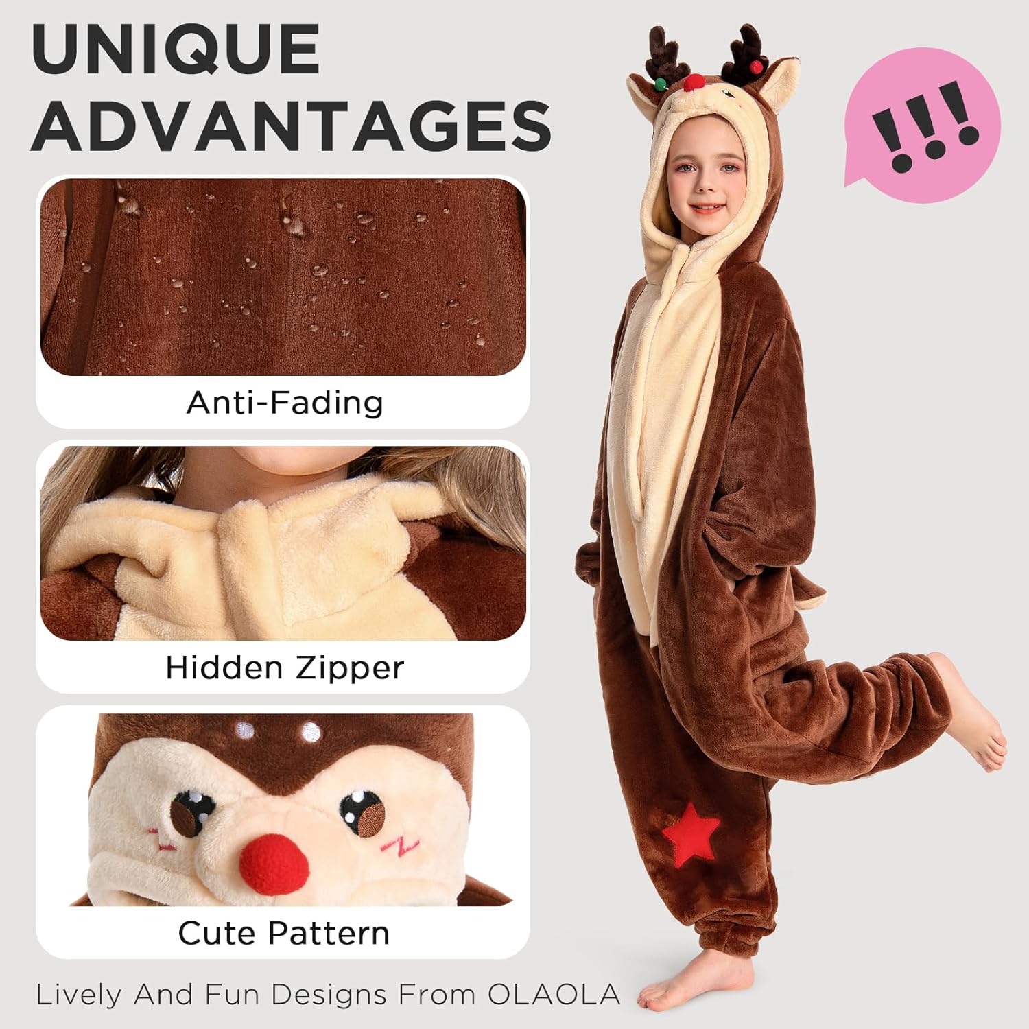 OLAOLA Kids Animal Onesie, Unisex Onesies, Plush Cosplay Pajamas for Girls Boys, One-Piece Sleepwear Halloween Costume - Image 2