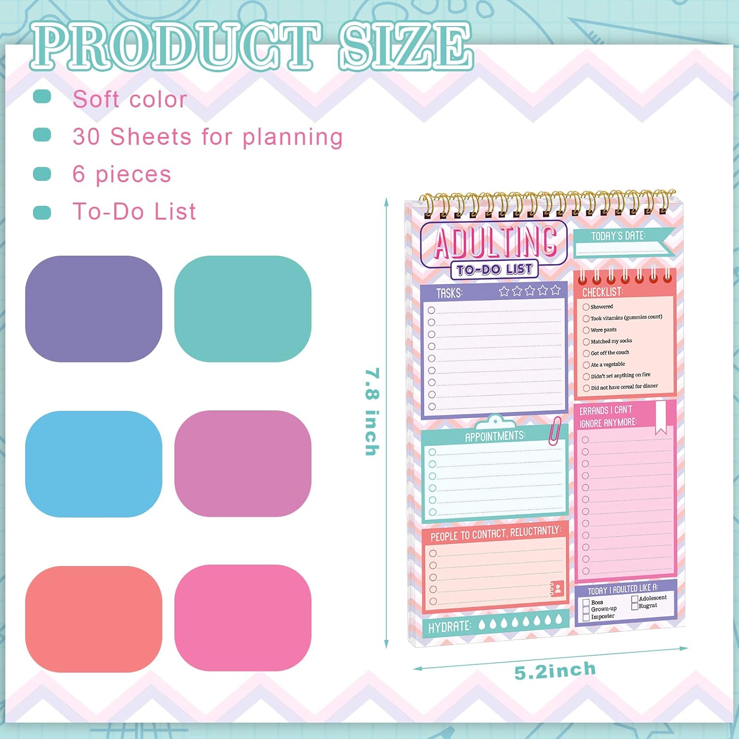 Glenmal 6 Pack to Do List Notepad Undated to Do List Notebook Daily Planner Notepad 180 Sheets for Adult Student Office School Home Supplies 7.8 x 5.2 Inch(Bright,Bright Color) - Image 2