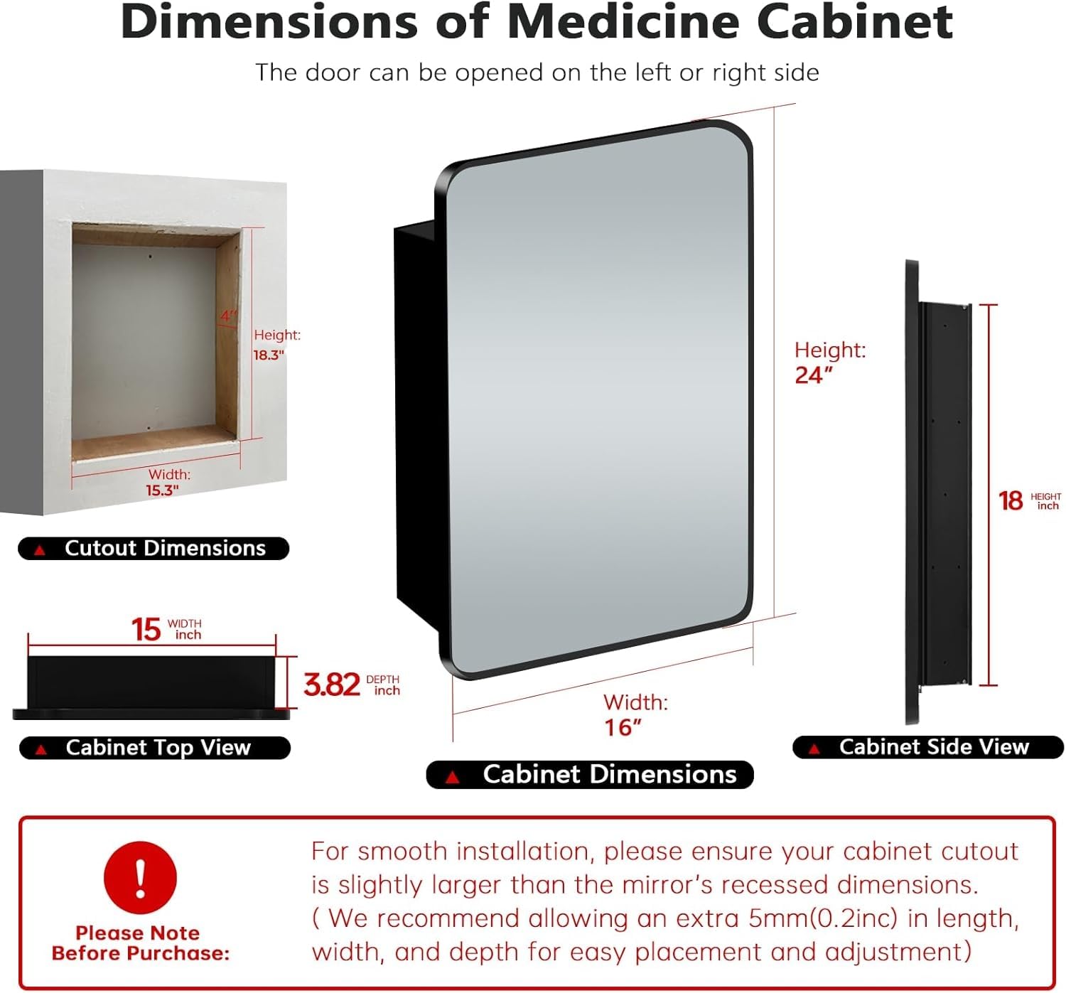 Medizinschrank Mit Spiegel, 40,6x61 Cm, Bauernhaus-Design, Schwarzer Metallrahmen, Mit Verstellbaren Glasböden