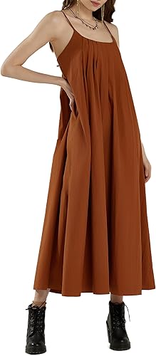 noflik Women's Sleeveless Tuck Detail Maxi Dress with tie Back (Nutshell,XXL)