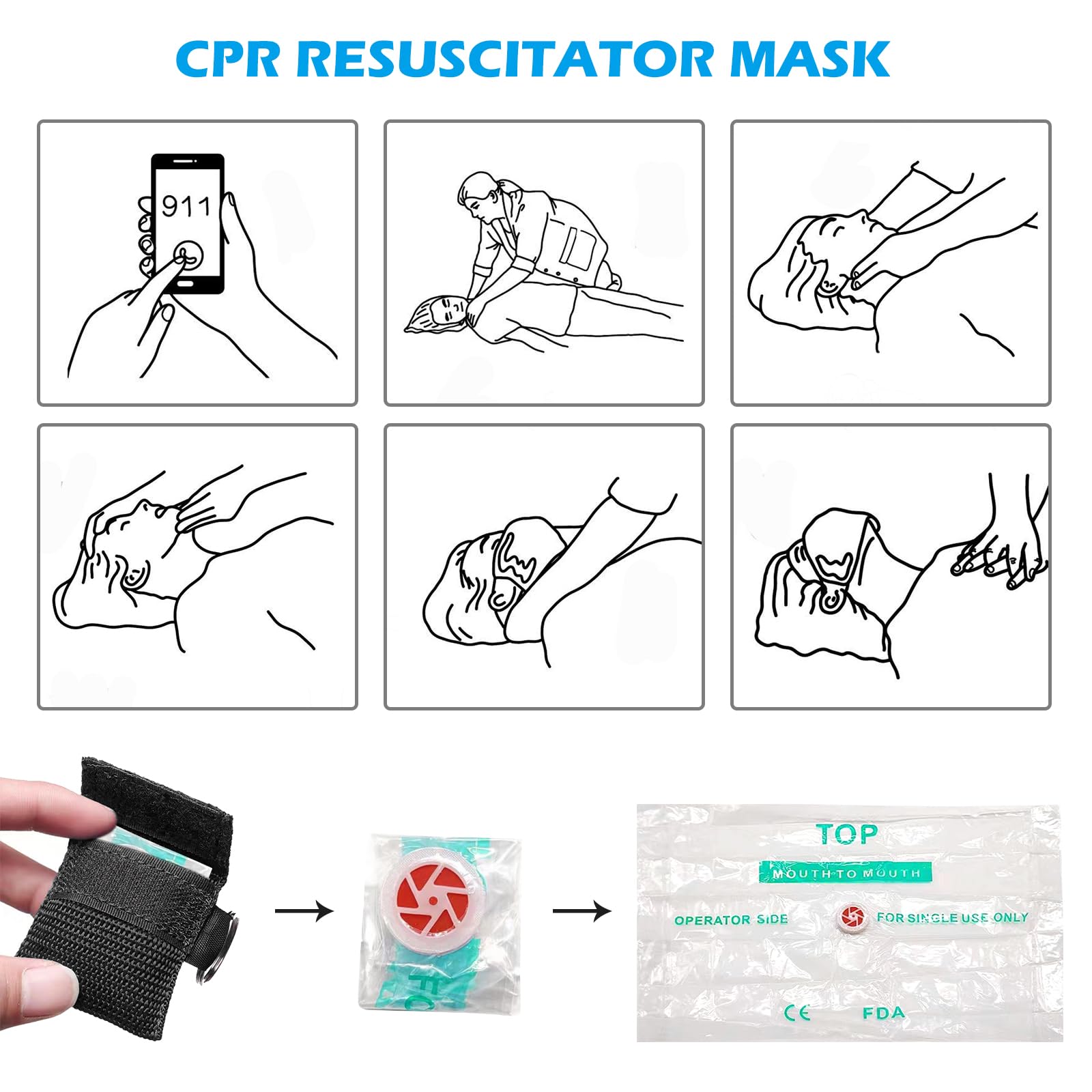 SUNOYA 15pcs CPR Masque, Porte-Clés Kit D'Urgence Barrière Respiratoire Porter Secours Boucliers De Visage, Avec Barrière, Pour Les Premiers Secours Ou La Formation AED