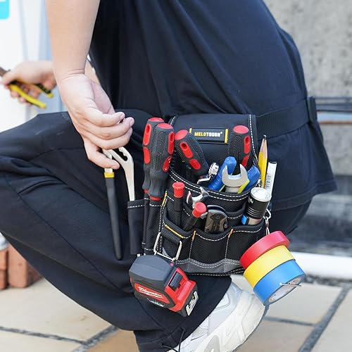 Miniatura 6 de MELOTOUGH Bolsa de herramientas para electricista, bolsas para cinturón de herramientas, múltiples bolsillos, organizador de herramientas para