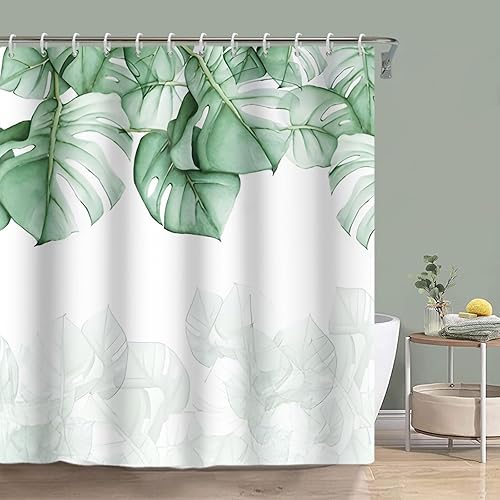 Vista 18 de Yeele Cortina de ducha de paisaje natural, árboles verdes, bosque, cortinas de baño, primavera, amanecer, selva, paisaje, impermeable, decoración