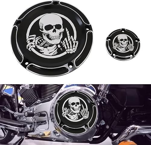 AUFER Black Skull Edge - Cubierta de motor de temporizador Derby de 5 agujeros, compatible con Twin Cam Touring Road King Electra Glide FLHR FLHX