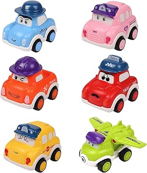 6PCS Toot-Toot Cars, Car, Car Pull Back Vehicle Set with Smooth Rolling Action for Playtime