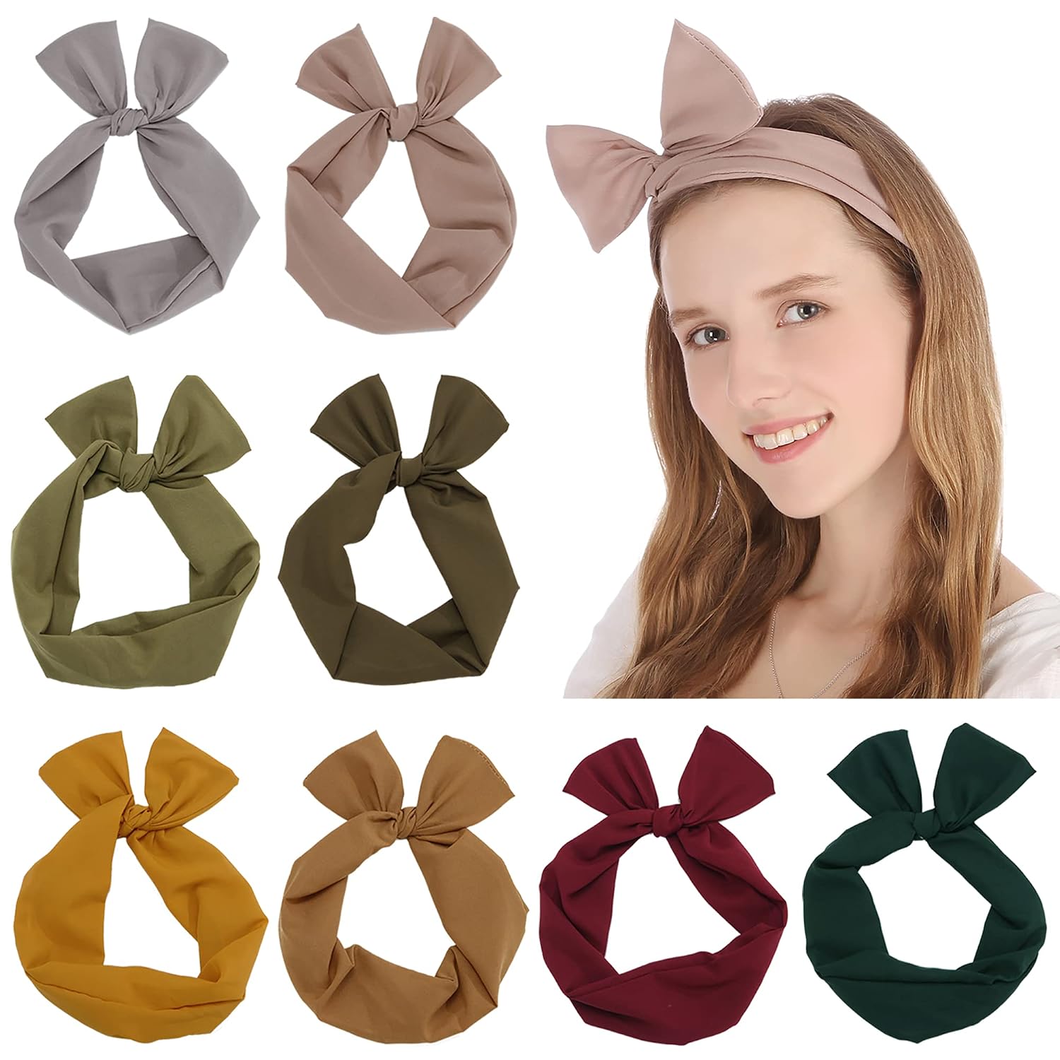 Sea Team Twist Bow Wired Headbands Scarf Wrap Hair Accessory Hairband (8 Packs)