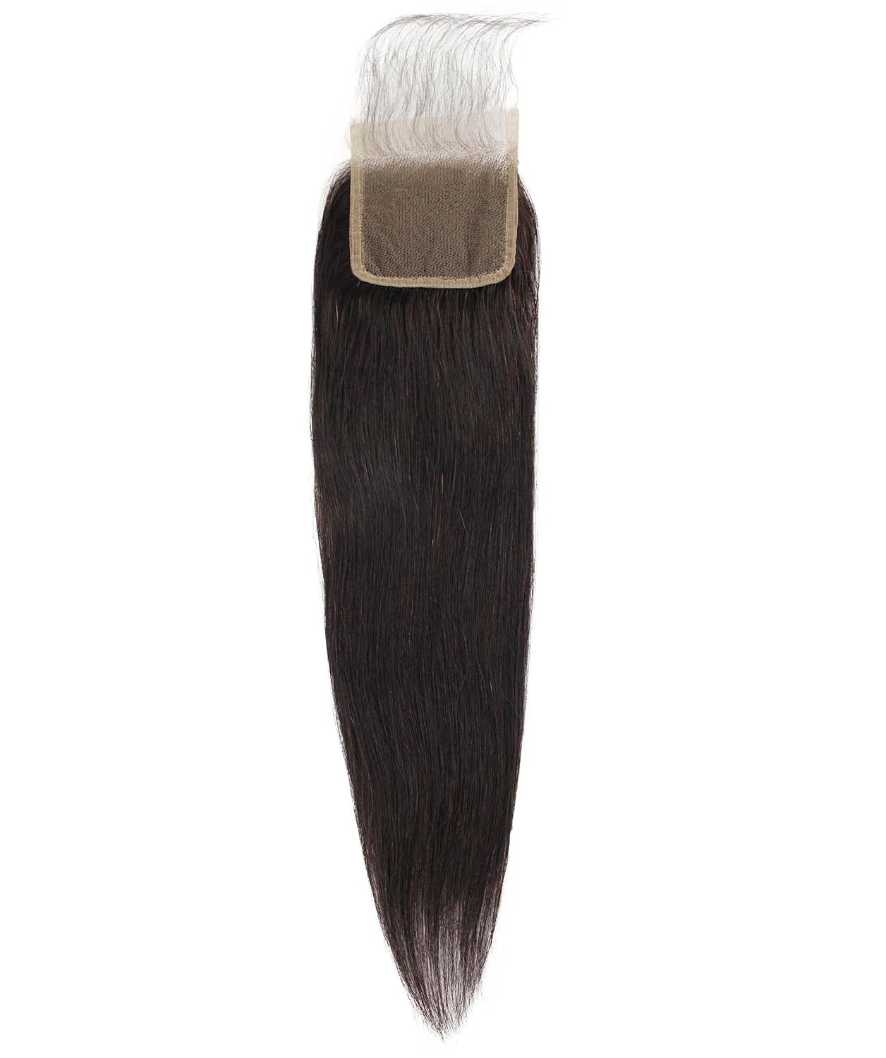LUXLUXE A'Lelia, 100% Unprocessed A7 Grade Human Hair Bundle, Free Part 4X4 Hand Tied Swiss Lace Closure with Baby Hairs for Weave, Multiple Length Options (033 - Natural, 16")