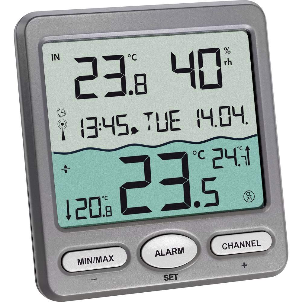TFA Dostmann Venice Pool Thermometer, 30.3056.10, per il monitoraggio della temperatura dell'acqua in piscine, laghetti o vasche idromassaggio Termometro digitale wireless per piscine, grigio