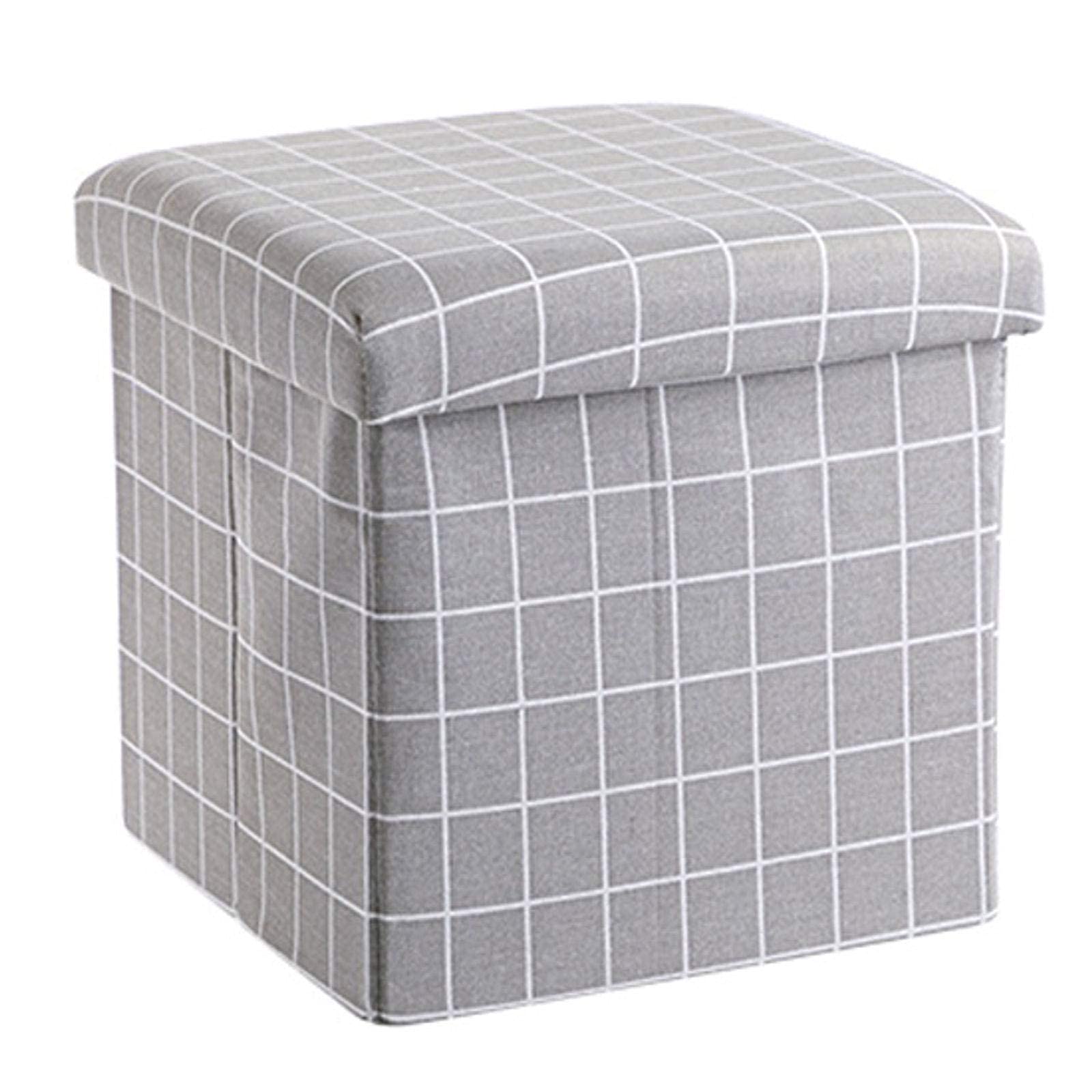 Pouf pliant et coffre de rangement en lin gris de 30cm pour salon