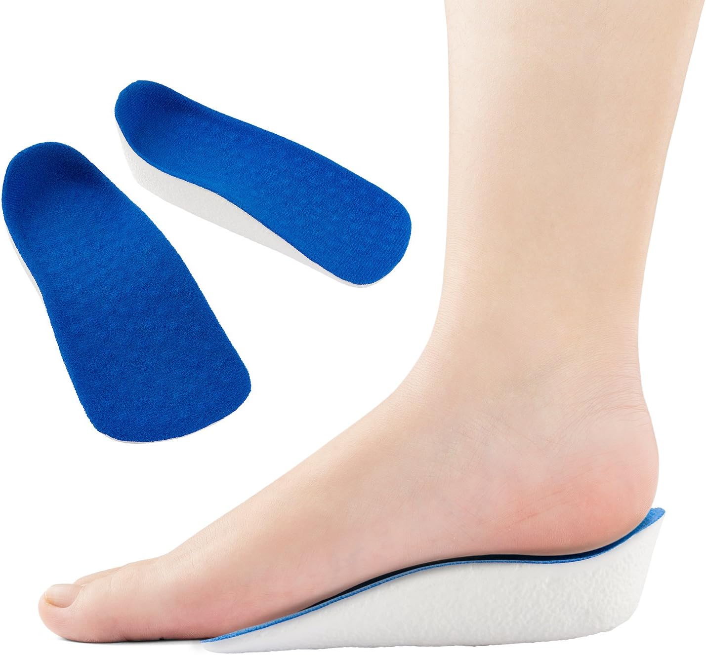 Optifeet Height Increase Insoles Ergonomic 3/4 Length Heel Lift Inserts with Massaging Nodules (2CM)(Blue & White)