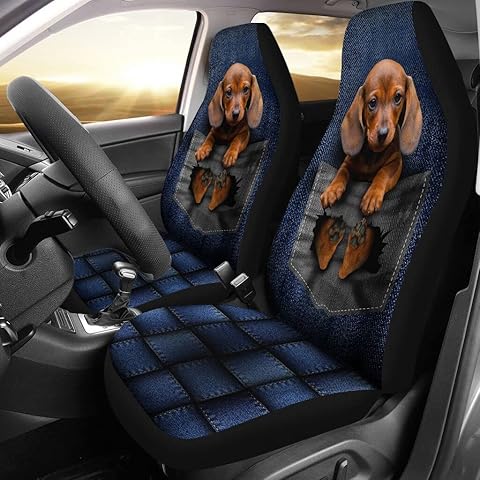 Dachshund in Pocket Front Car Seat Cover, Gift for Dachshund Dog Lovers, Dachshund Dog Car Seat Covers, Dachshund Dog Print Front Car Seat Covers Set of 2 for Vehicles & Truck & SUV