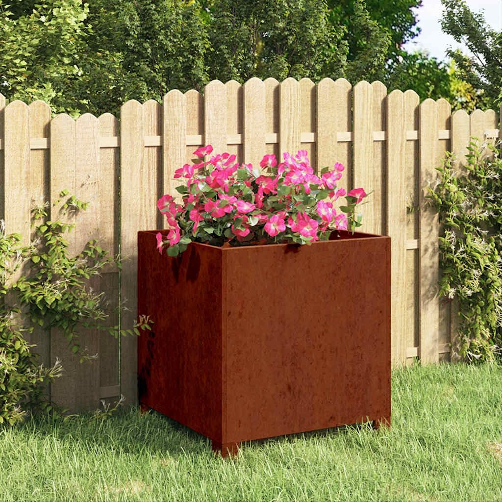 Pflanzkübel mit Beinen aus Cortenstahl 40x40x40 cm wetterfest Rostig für Garten Balkon Terrasse Dekoration
