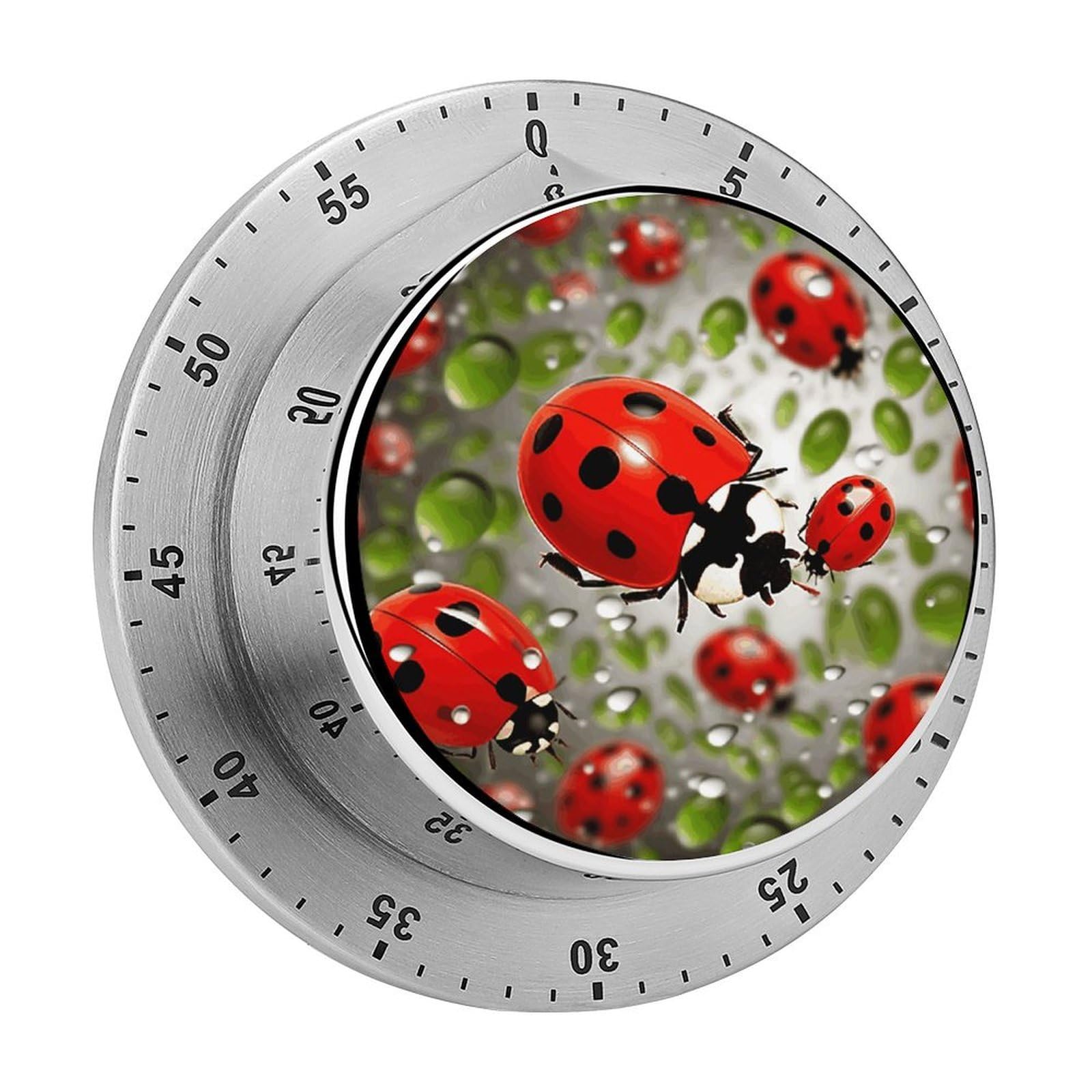 Ladybug Mechanical Kitchen Timer, Magnetic Stainless Steel Countdown Timer, Loud Alarm Cooking Timer for Baking, Cooking, Fitness, Classroom, No Battery Needed