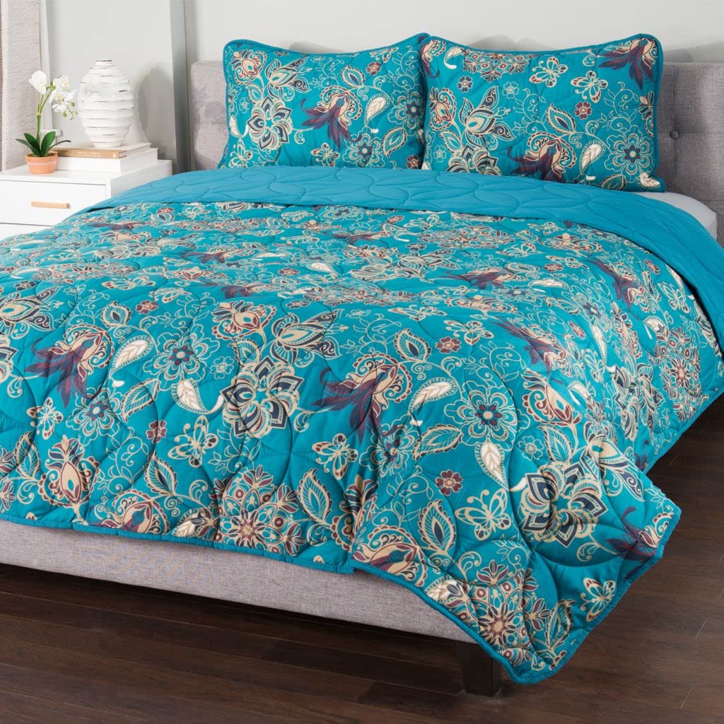 cozelle "Jewel Microluxe Printed 3-Piece Quilt Set Teal Multi Twin