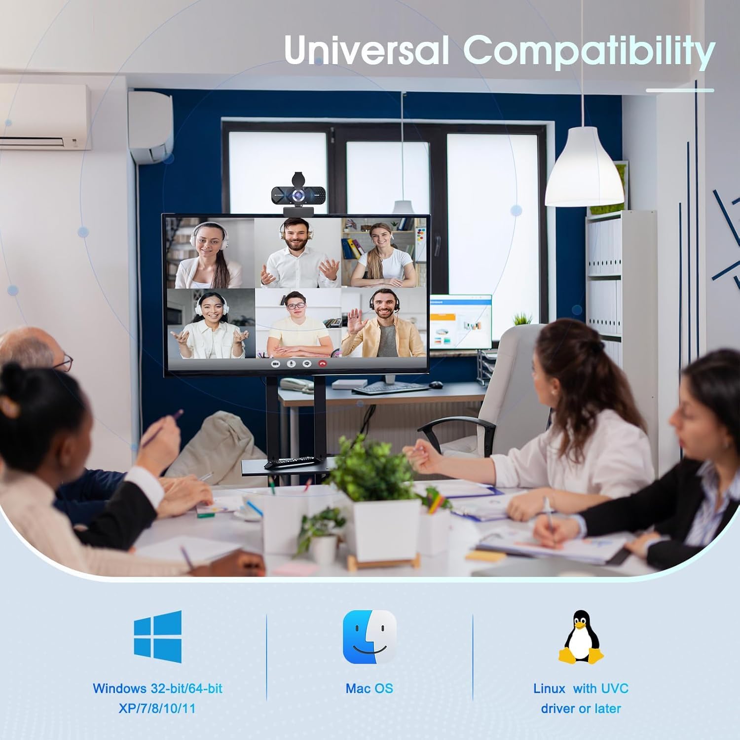 TRAUSI Webcam HD 1080P con microfono, cancellazione del rumore, copertura della privacy, obiettivo grandangolare, correzione automatica della luce, webcam USB Plug & Play per laptop, desktop, PC, Mac