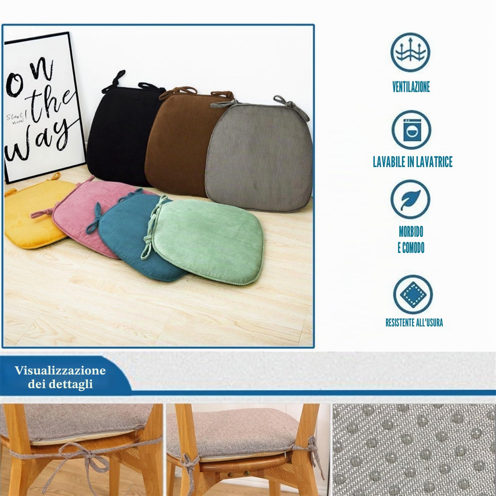 Uyeoco Cuscini Per Sedie Con Cinghie - Set 4/2/6/1 Seduta Confortevole Trapezio 43*41*35cm - Lavabili Antiscivolo Per Cucina e Giardino (A4, 6pcs)