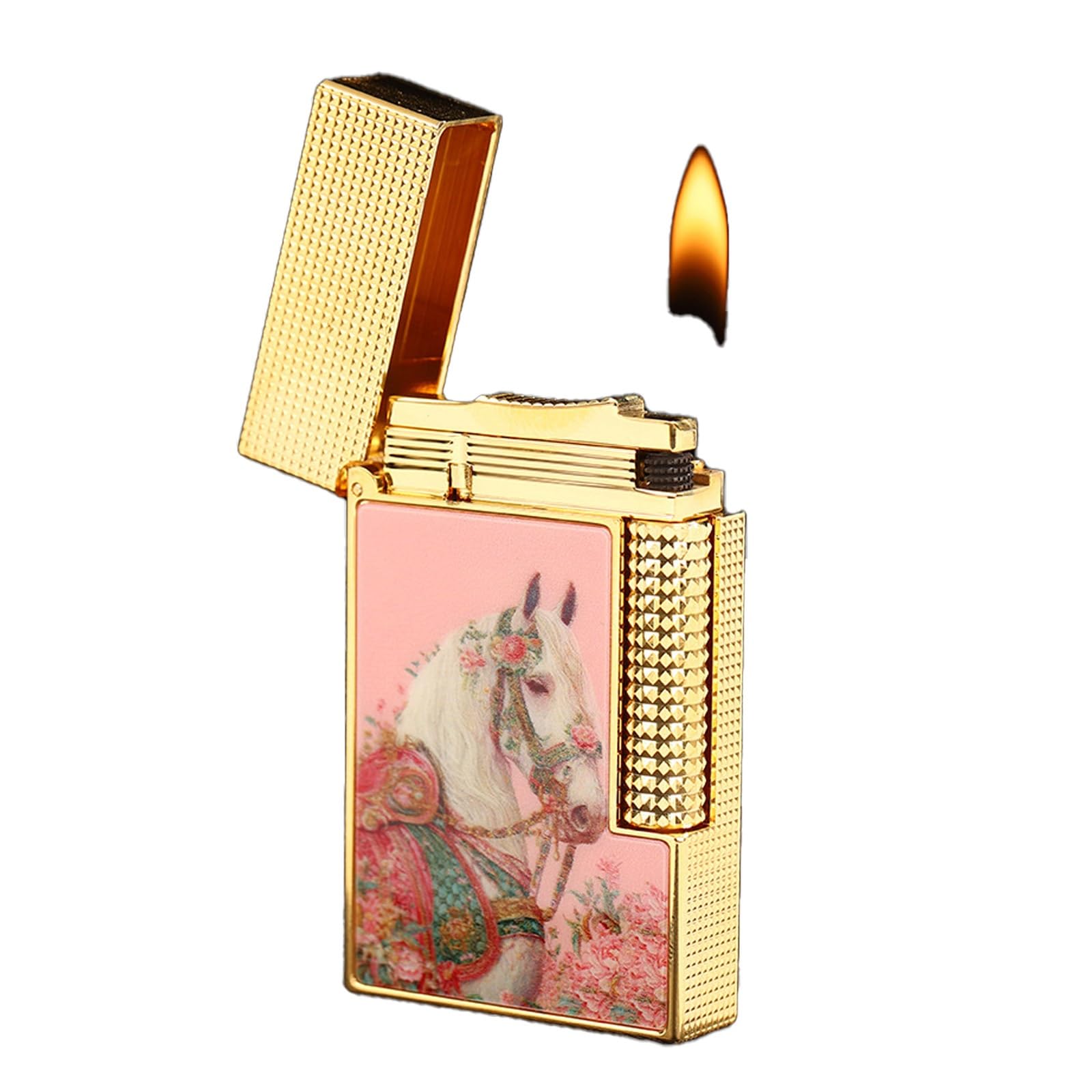 Old Classic Brass Windproof Butane Soft Flame Lighter Flip Top Piano Sound Side Slide Ignition Creative Pattern Luxury