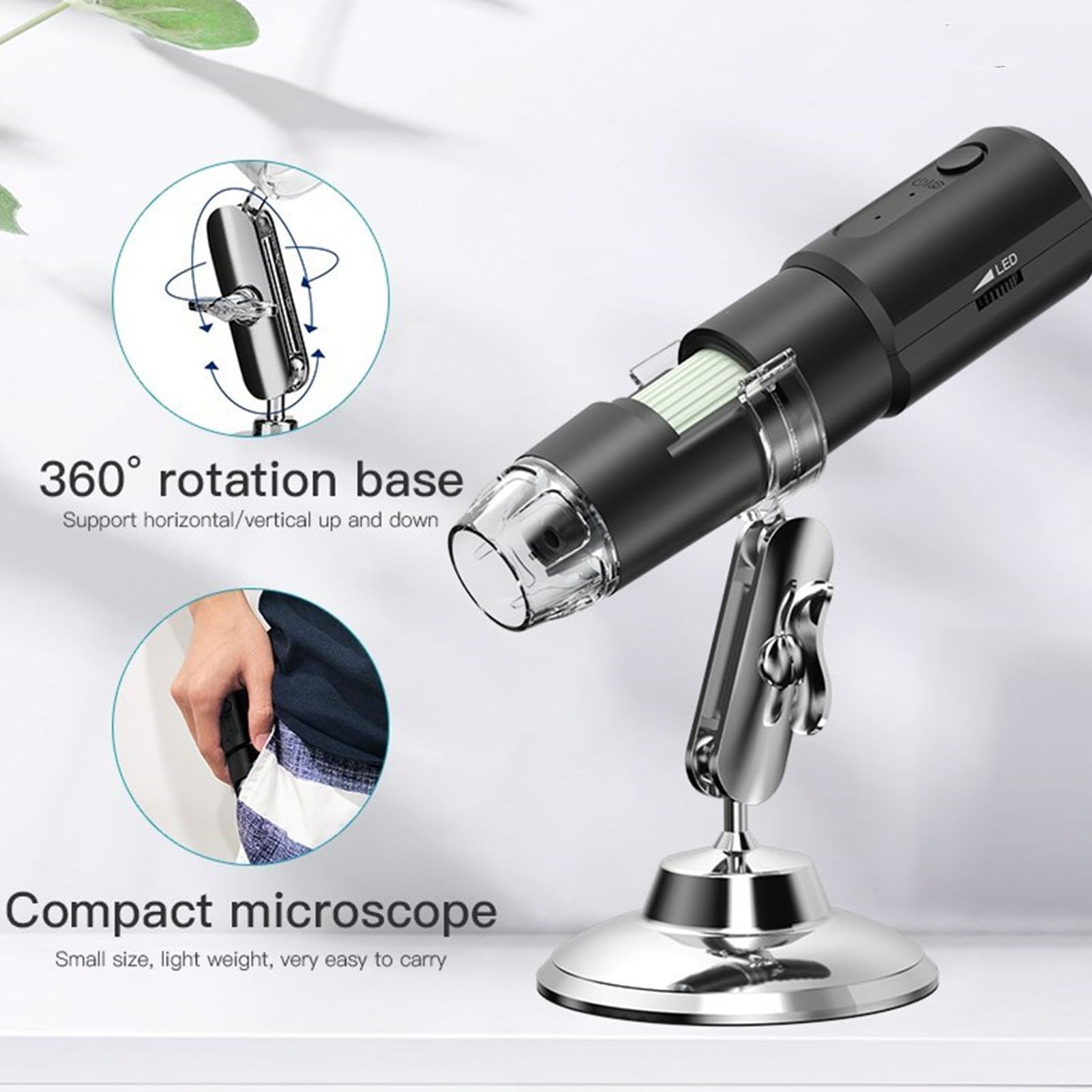 Microscopio Digital Inalámbrico 50X-1000X, WiFi Portátil Mini USB Microscopio Cámara Lupa para Teléfono y Computadora, para Placa de Circuito Electrónico del Cuero Cabelludo