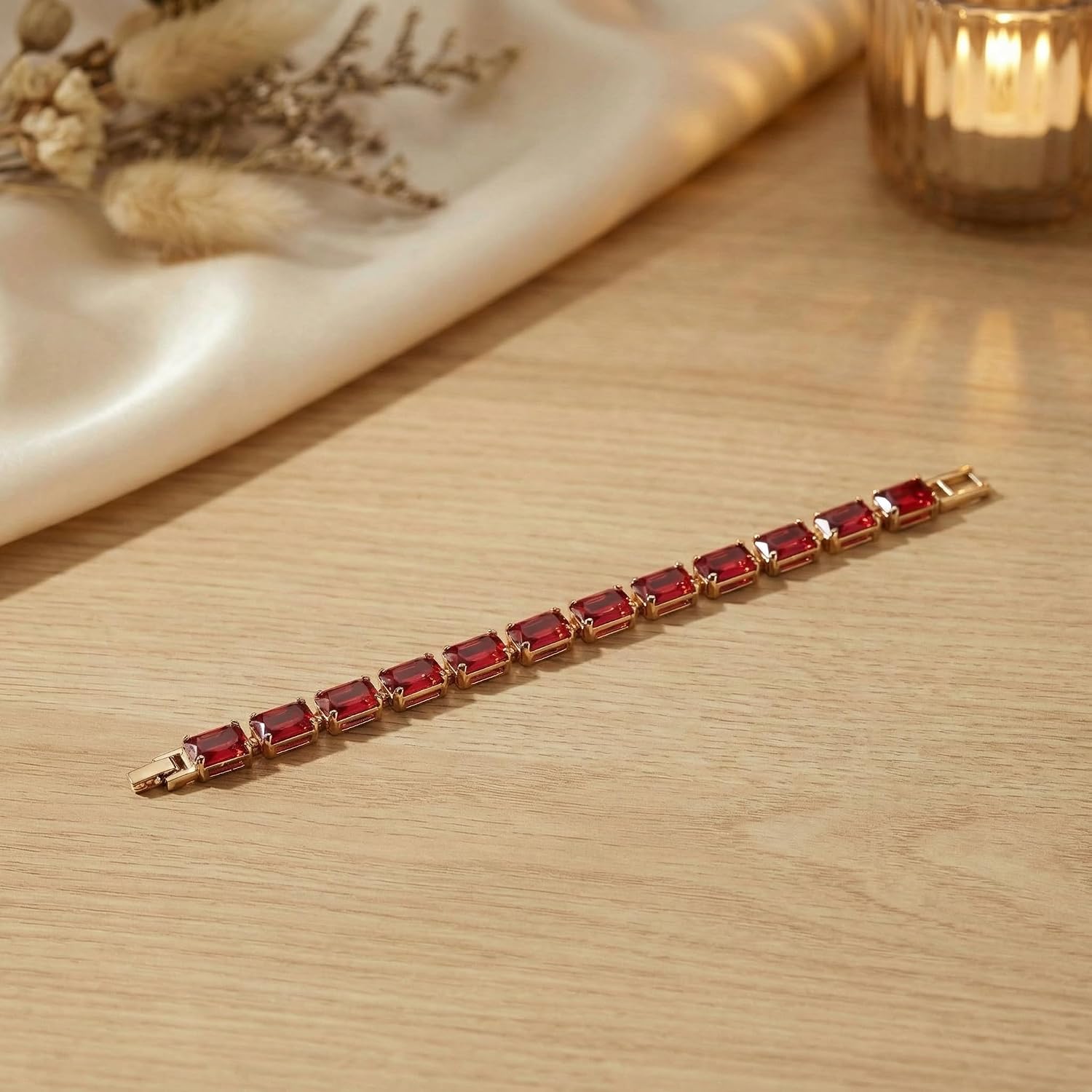 Ruby Bracelet for Women, Elegant Red Gemstone Jewelry, Design for Various Wrist Sizes, Ideal for Daily Wear and Special Occasions, Lightweight and Comfortable Fashion Accessory