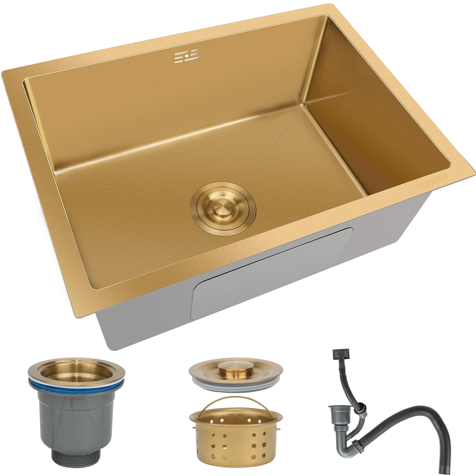 ZQFHSX Gold Bar Sink Undermount,Single Bowl Undermount Sink,Workstation Small Kitchen Sink,Brushed Wet Sink,Stainless Steel Sink,Outdoor Prep With Gold-tone Accessories(Gold,55x