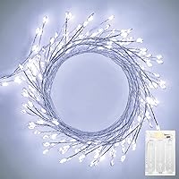 Vista 12 de Luces de Hadas a Batería, 10 Pies 120 LEDs Luces de Cadena Tipo Petardo Impermeables Cable Plateado Luces Estrelladas de Luciérnaga para Bricolaje