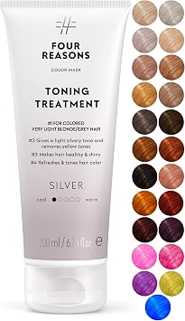 FOUR REASONS Color Mask, Silver 27 Colours   Hair Gloss & Colour Depositing Conditioner   Semi Permanent Hair Toner for Colour-Treated Hair Colour For Women   Vegan & Cruelty-Free   200 ml