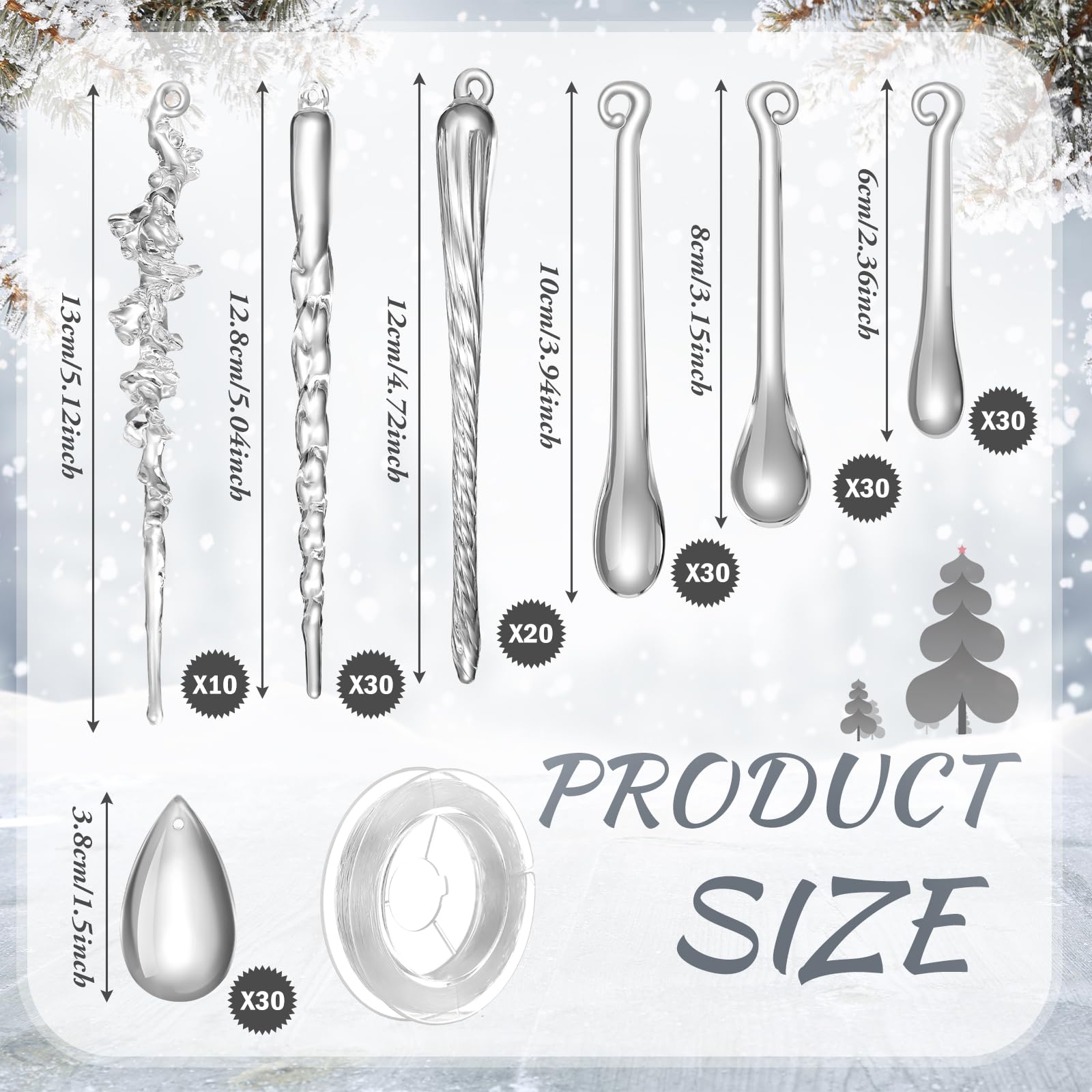 Weysat 181 Stück Kristall hängende Ornamente für Baum Weihnachten Klarglas Eiszapfen Tropfen Dekoration Kristall Eiszapfen Glas hängende Dekoration für Weihnachtsbaum Winter Neujahr Supplies Home