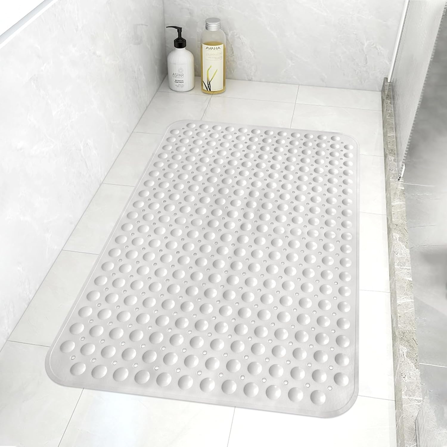 Shower Mat Non Slip: 35.4 x 23.6 Inch Extra Large TPE Shower Mats for Inside Shower - Anti Slip Shower Stall Matt with Drain Hole and Suction Cups for Elderly - Image 8