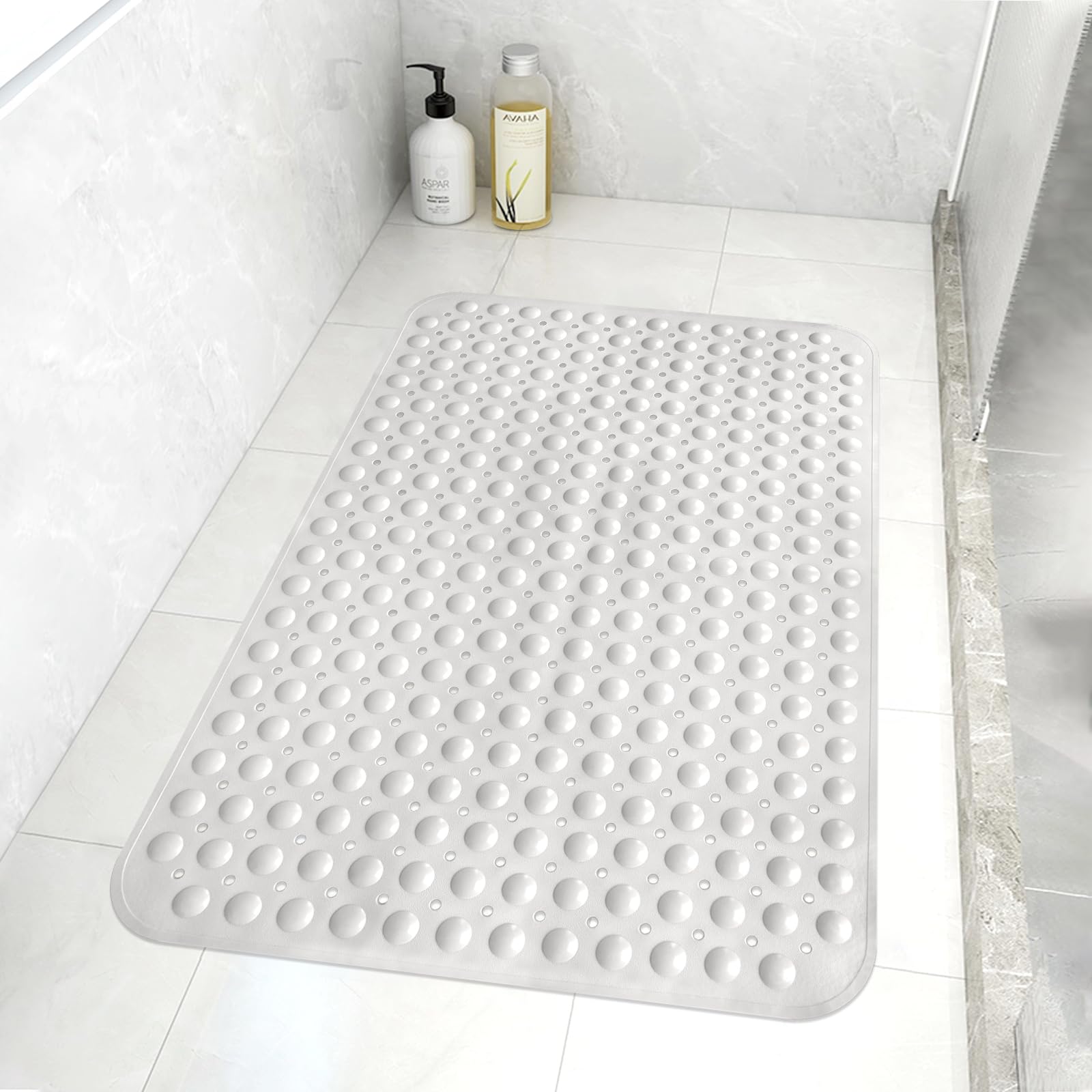 Tappetino da doccia antiscivolo, 90 x 60 cm, extra large, per box doccia interno, morbido TPE lungo, anti-muffa, opaco, con forti ventose