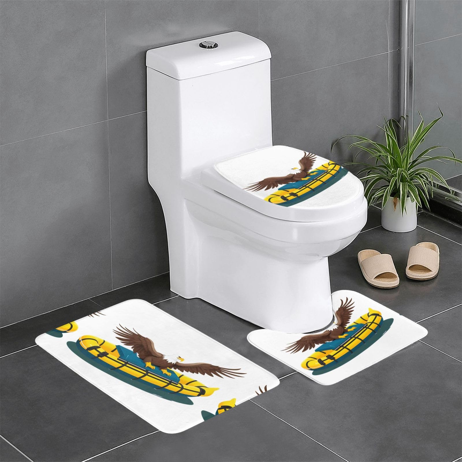Tapis de salle de bain antidérapant imprimé aigle pour WC et baignoire